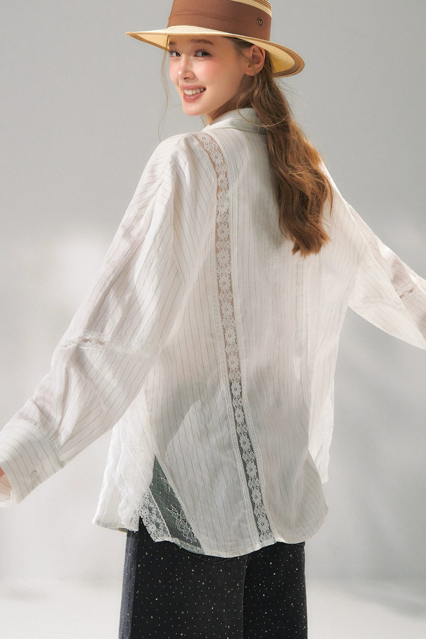 Striped Lace Embroidered Cardigan Set-Up