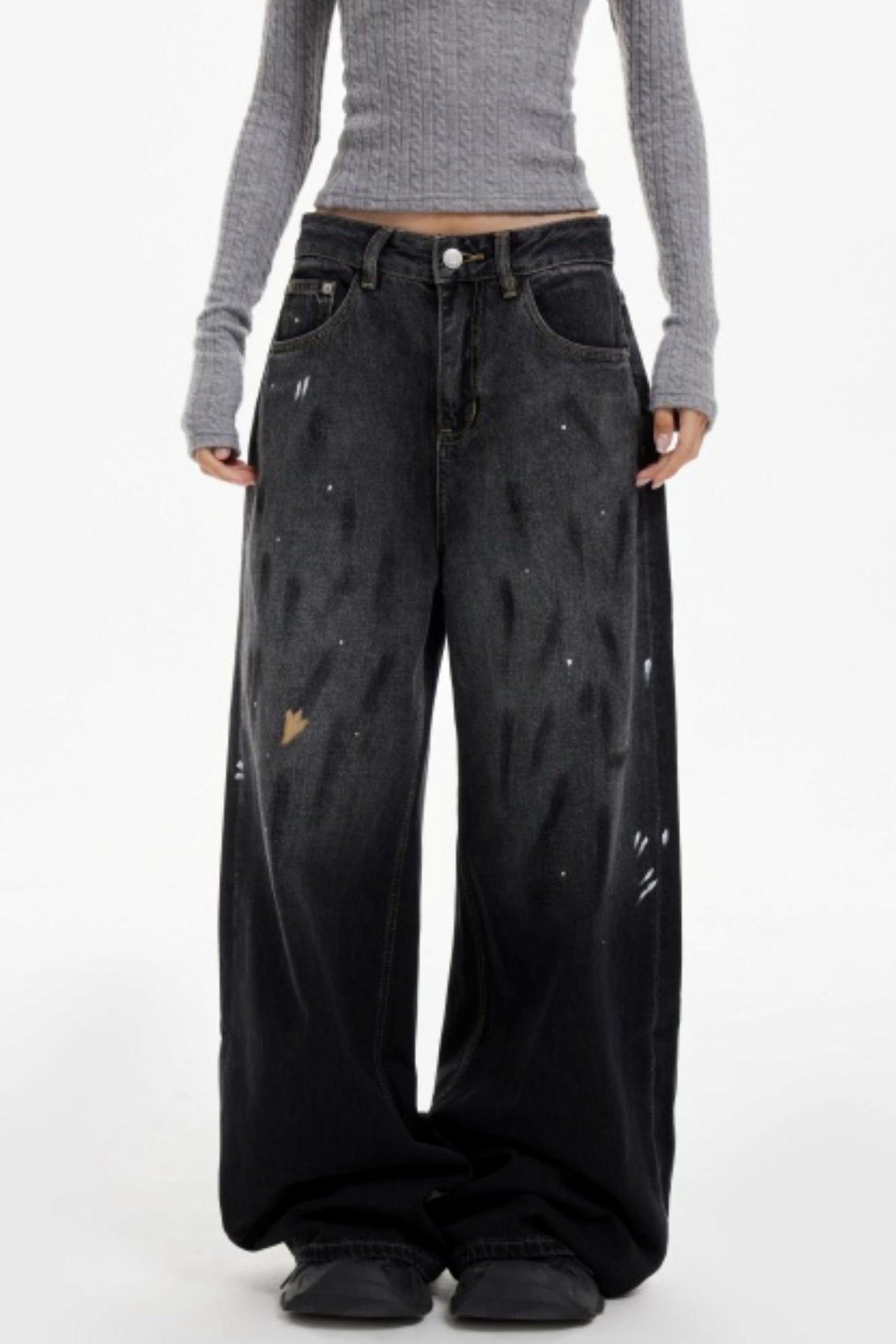 Ink Splash Denim Wide-Leg Pants