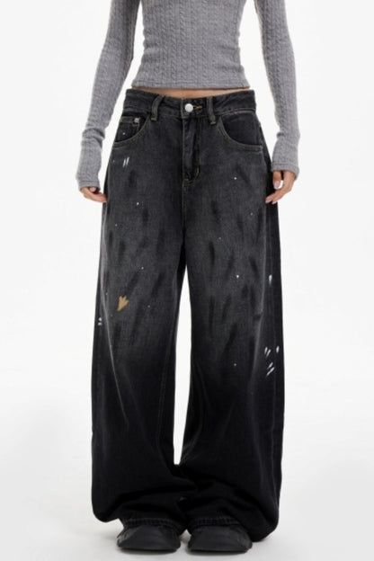Ink Splash Denim Wide-Leg Pants