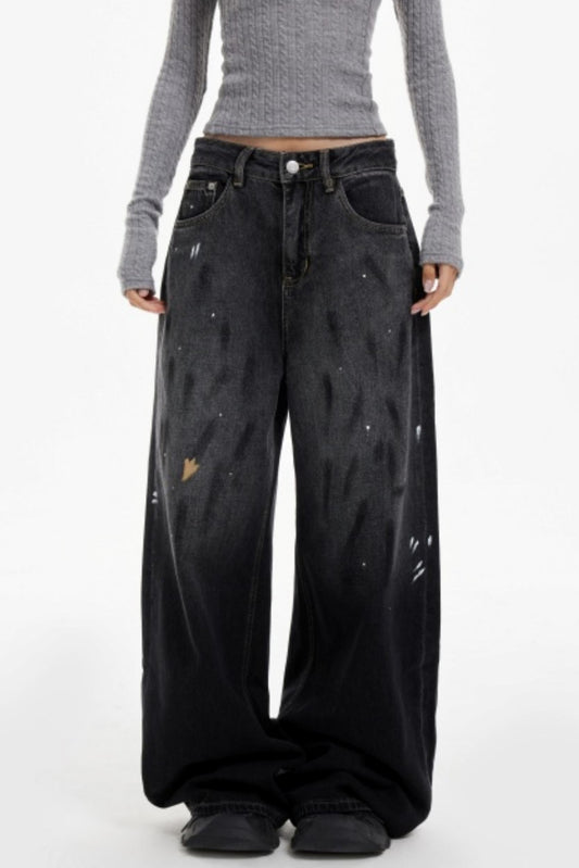 Ink Splash Denim Wide-Leg Pants