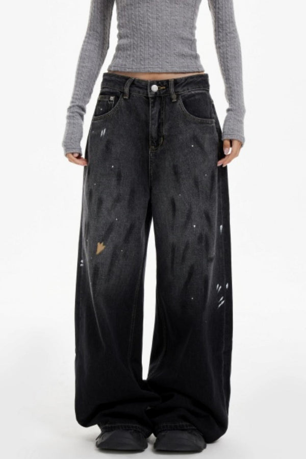 Ink Splash Denim Wide-Leg Pants
