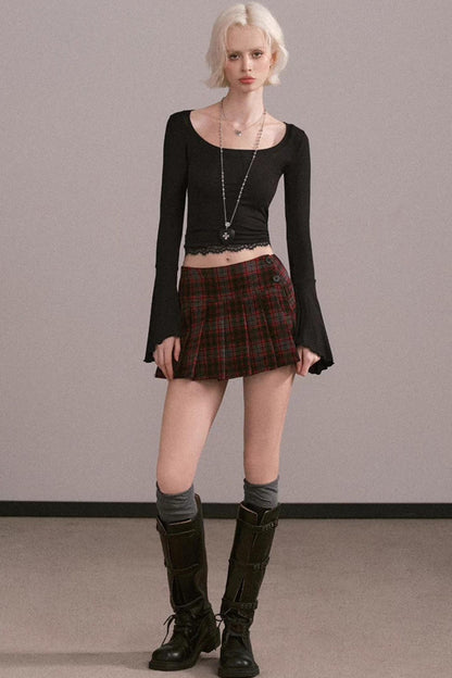 Plaid Wool Pleated Skirt
