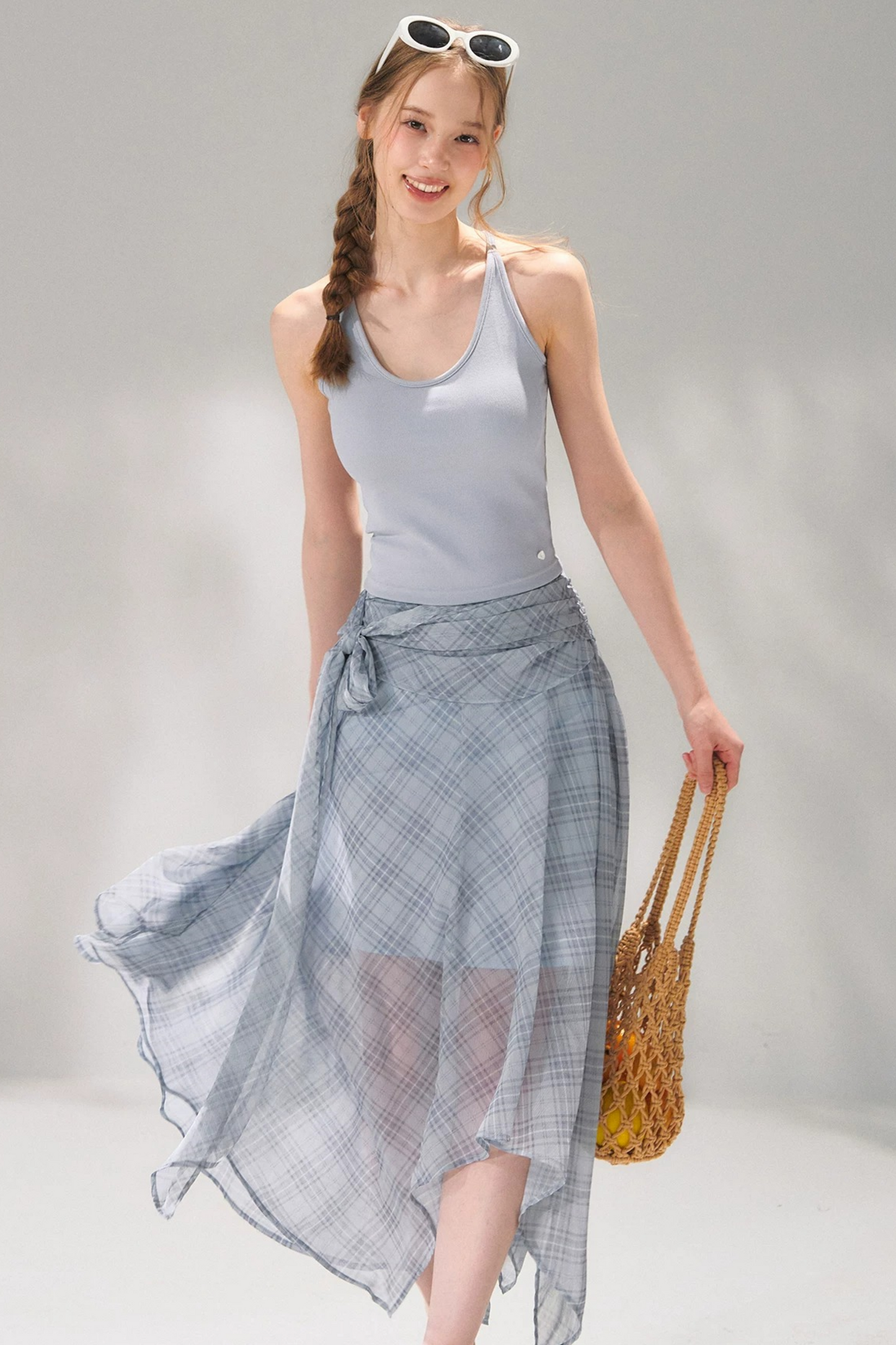 Completo a Due Pezzi Retro a Quadri in Chiffon