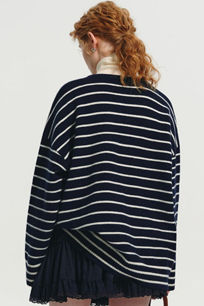 Wool Stripe Drawstring Knit Sweater