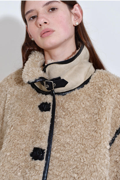 Furry Bear Color-Blocked Coat