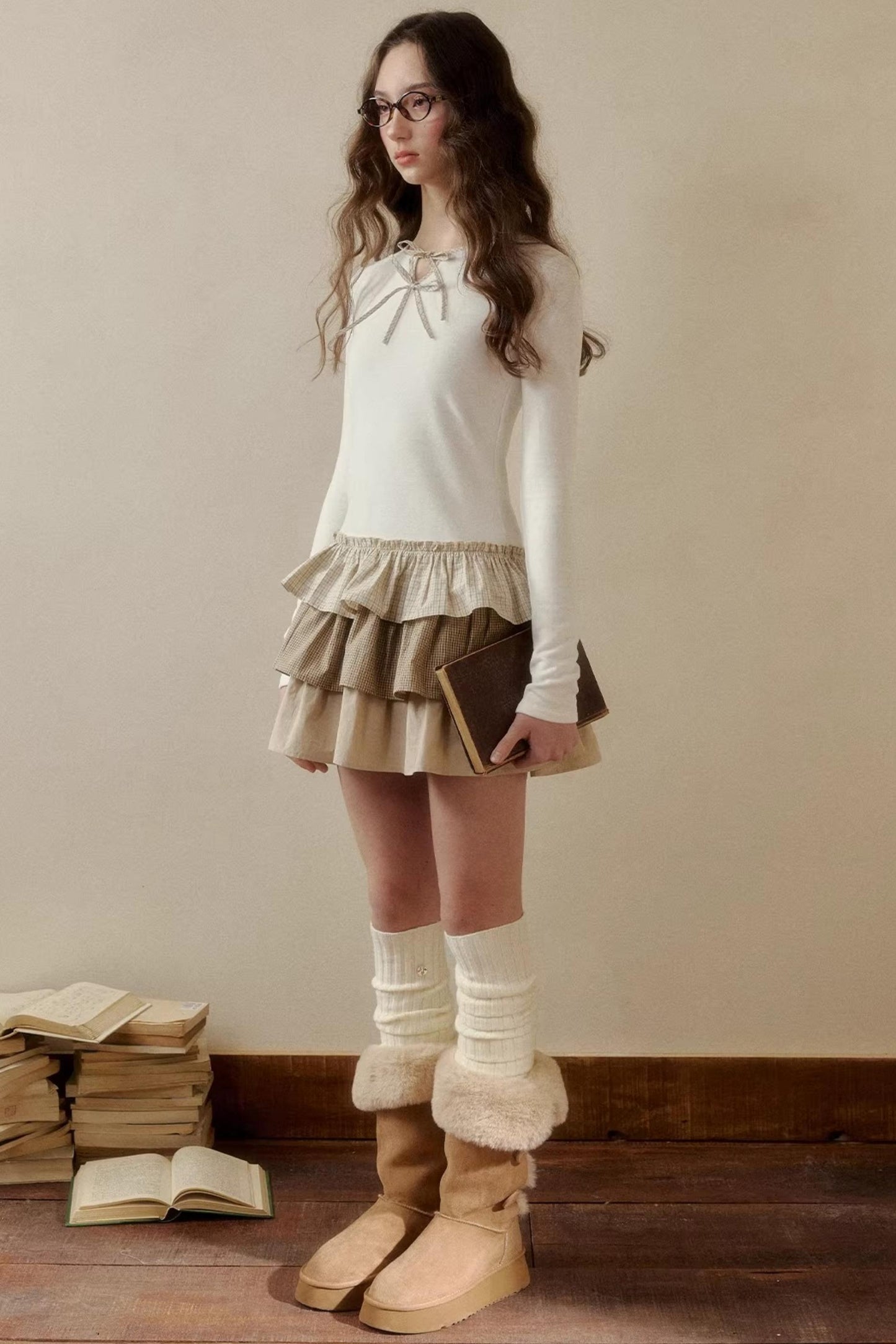 Retro Plaid Knit Tutu Skirt Dress