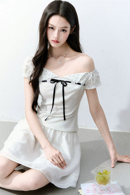 Vintage-Blusen-Set mit asymmetrischem eckigem Ausschnitt