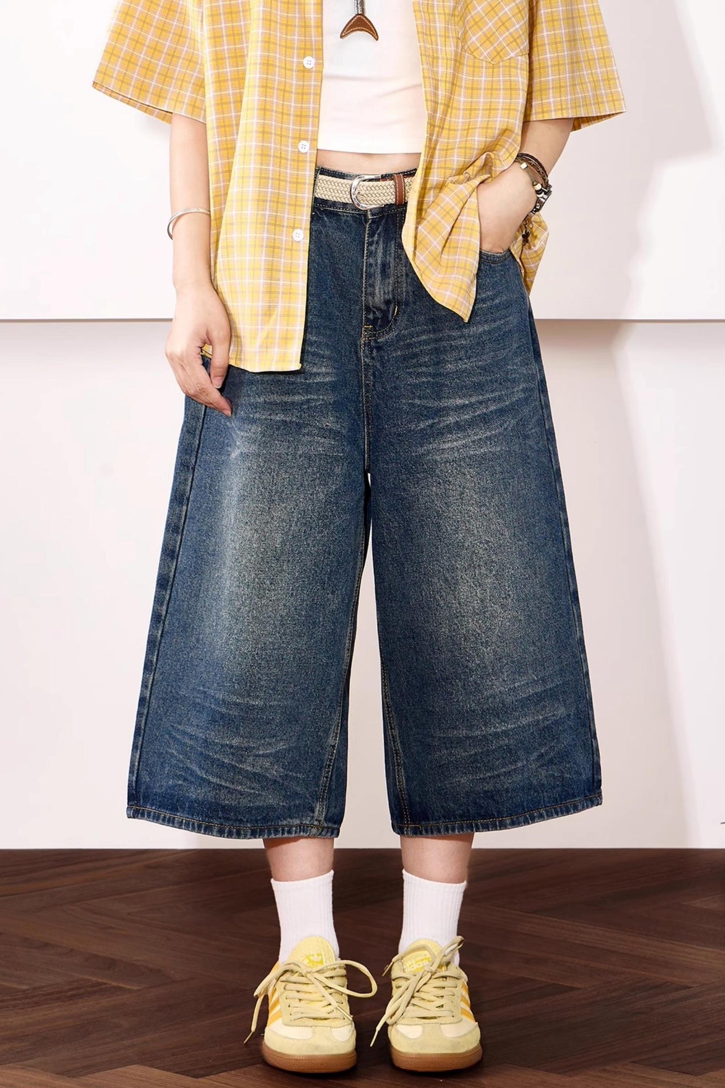 High-Waisted Whisker Denim Shorts