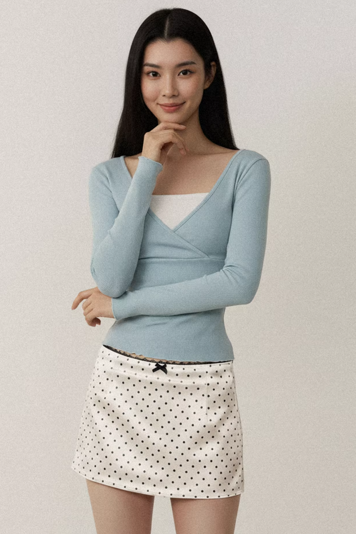 Contrast Color Cross V-Neck Top