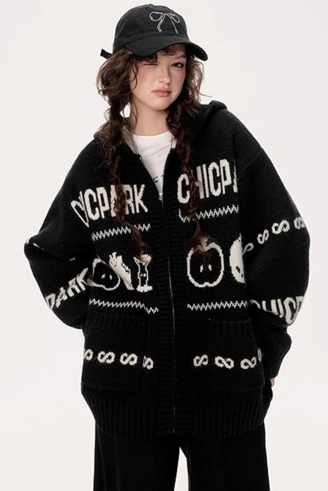 Lazy Fair Island Jacquard Sweater Hooded Jacket