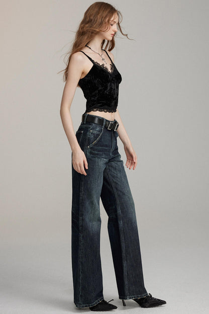 Loose Straight Washed Denim Pants