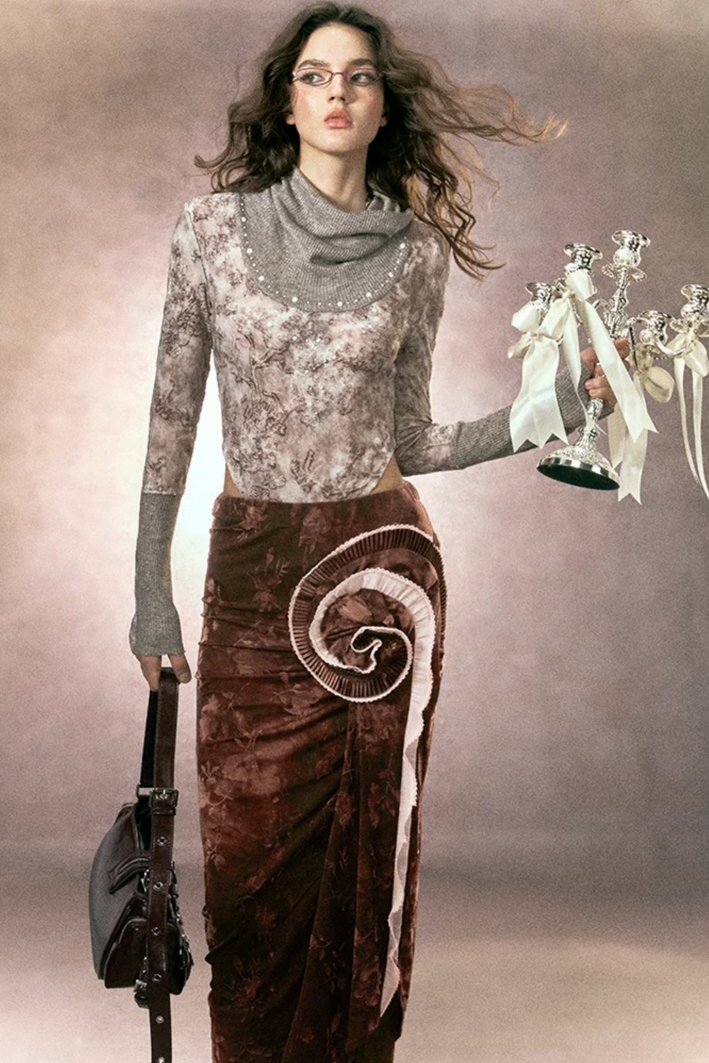 Retro Pink Knit Top Skirt Set-Up