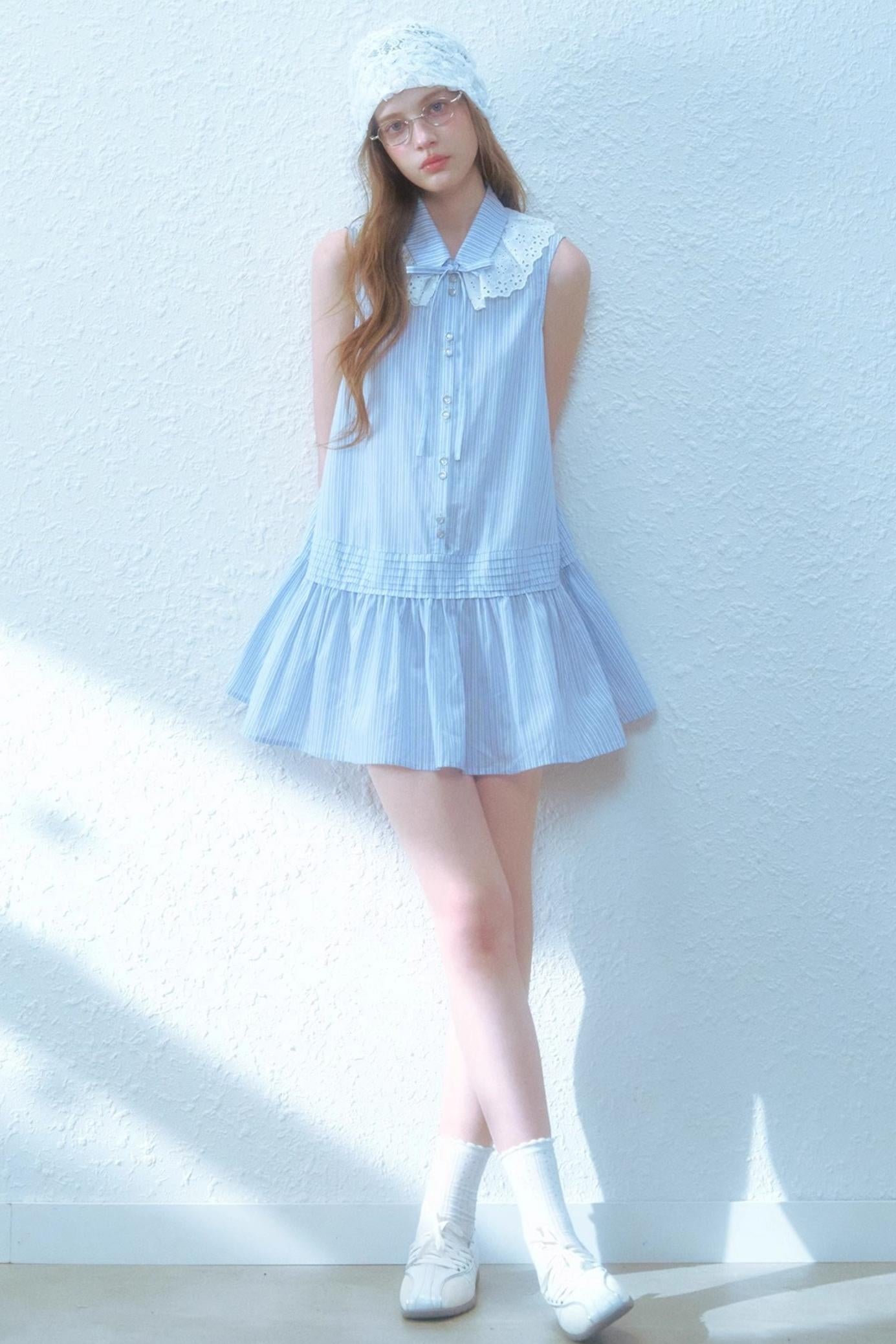 Blue Striped Sleeveless Dress