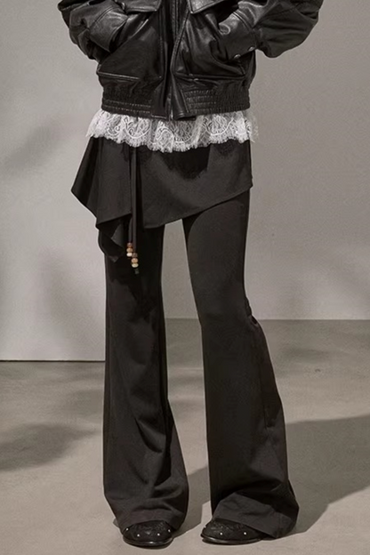 Patchwork Fleece-Lined Flared Pants