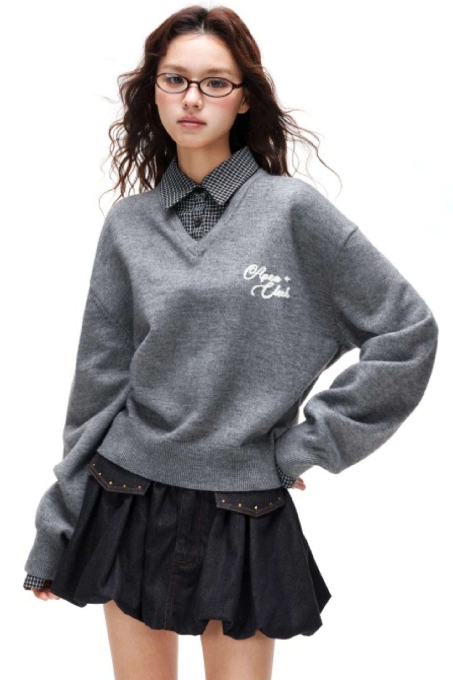 Plaid Patchwork Knit Sweater