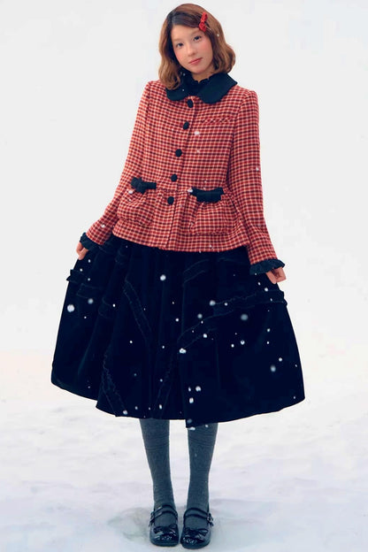 Red Plaid Woolen Coat