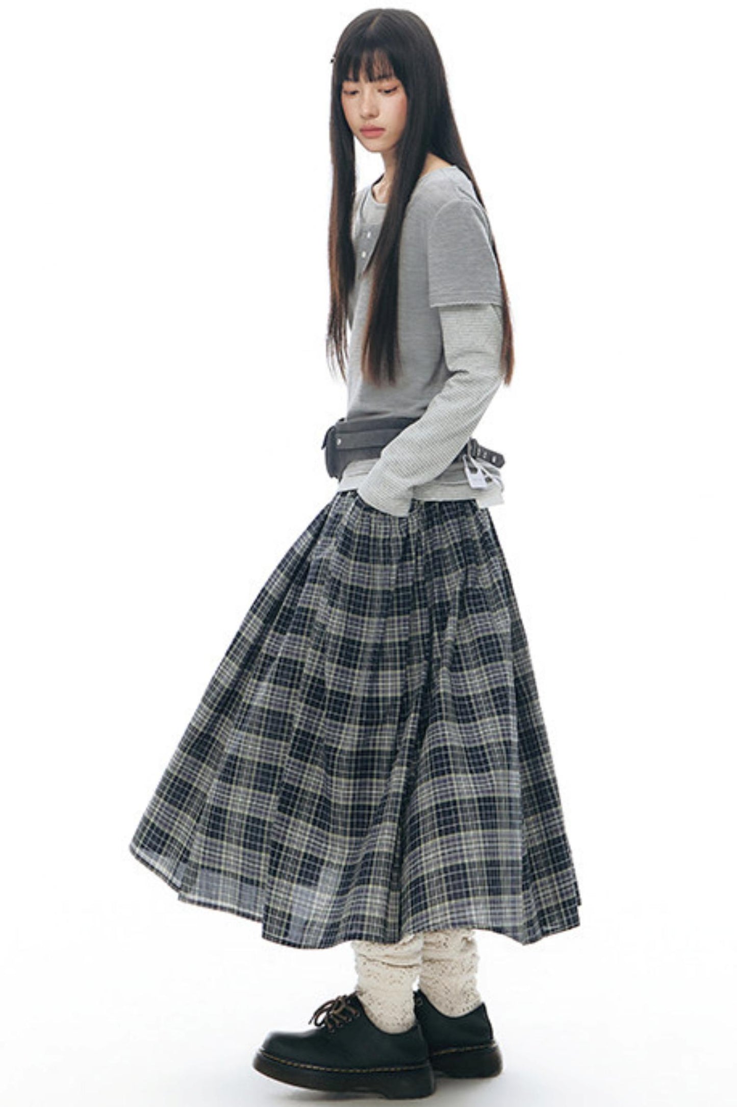Retro Plaid Umbrella Skirt