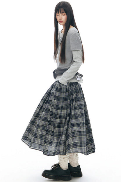 Retro Plaid Umbrella Skirt