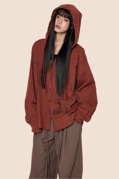 Hooded Plaid Lightweight Loose Jacket