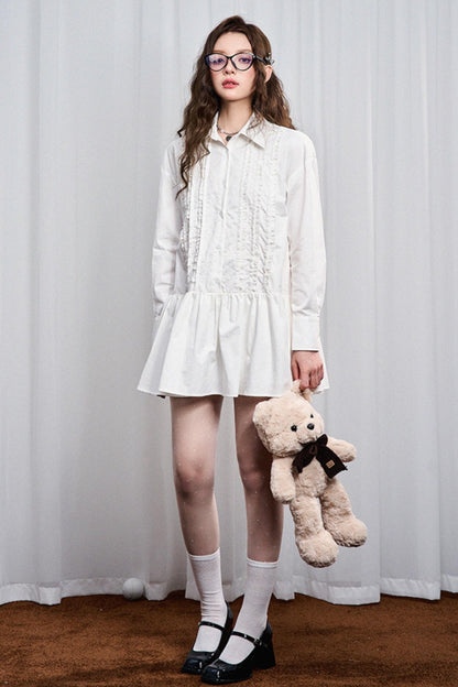 Flared Hem Lace Long Sleeve Dress