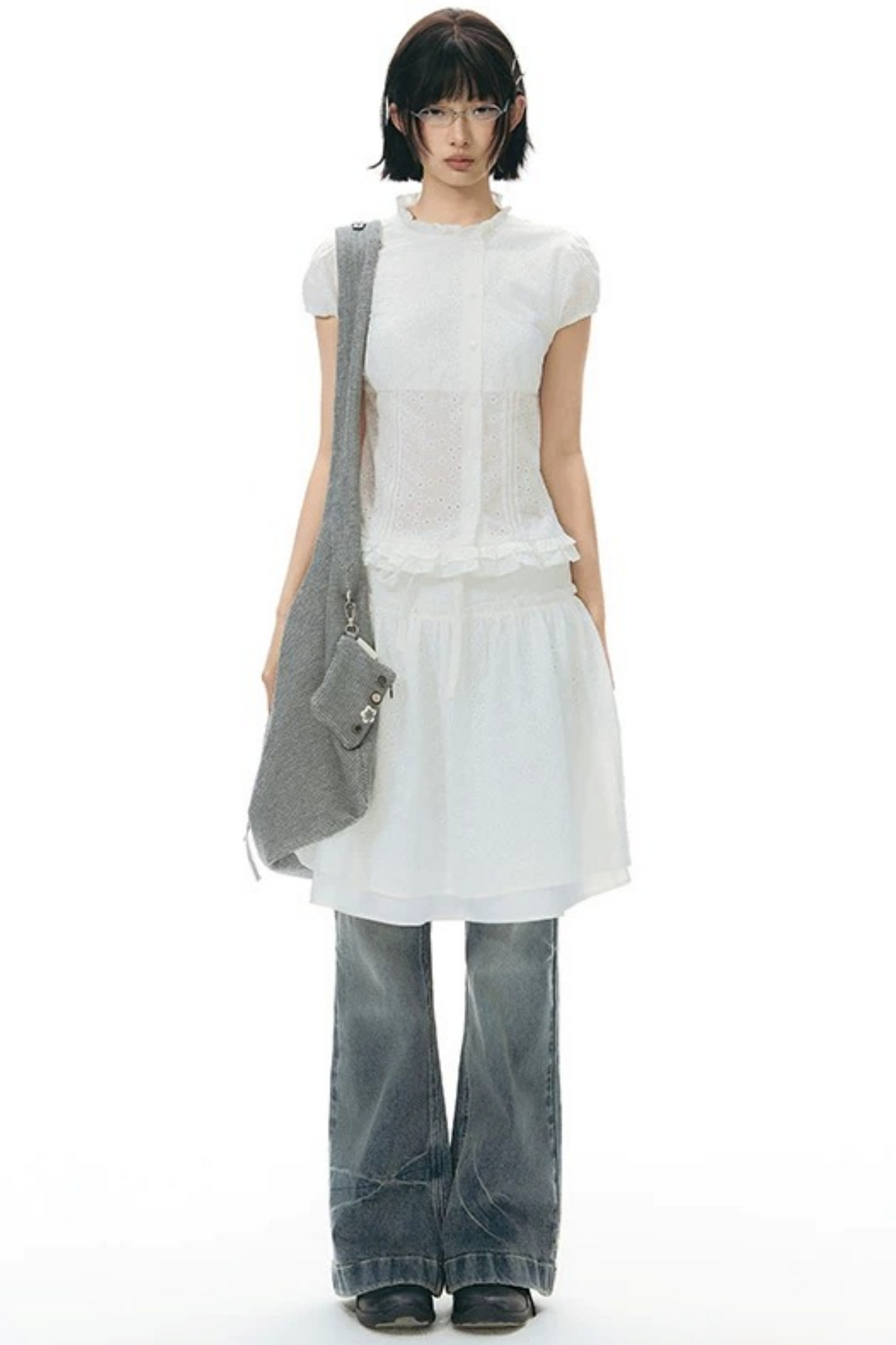 Ruffle Drawstring Blouse & Skirt Set-Up