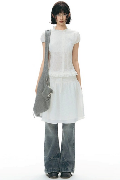 Ruffle Drawstring Blouse & Skirt Set-Up