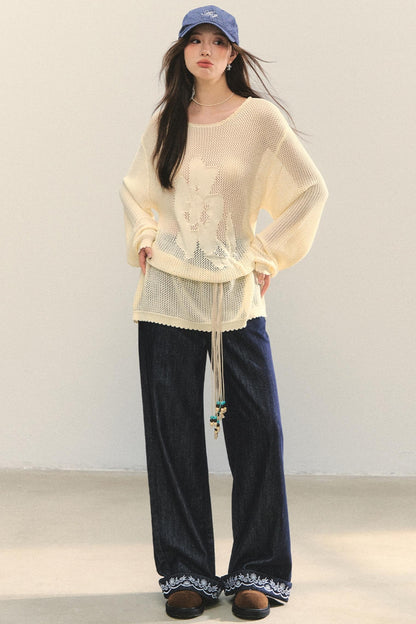 Floral Cutout Long Sleeve Top