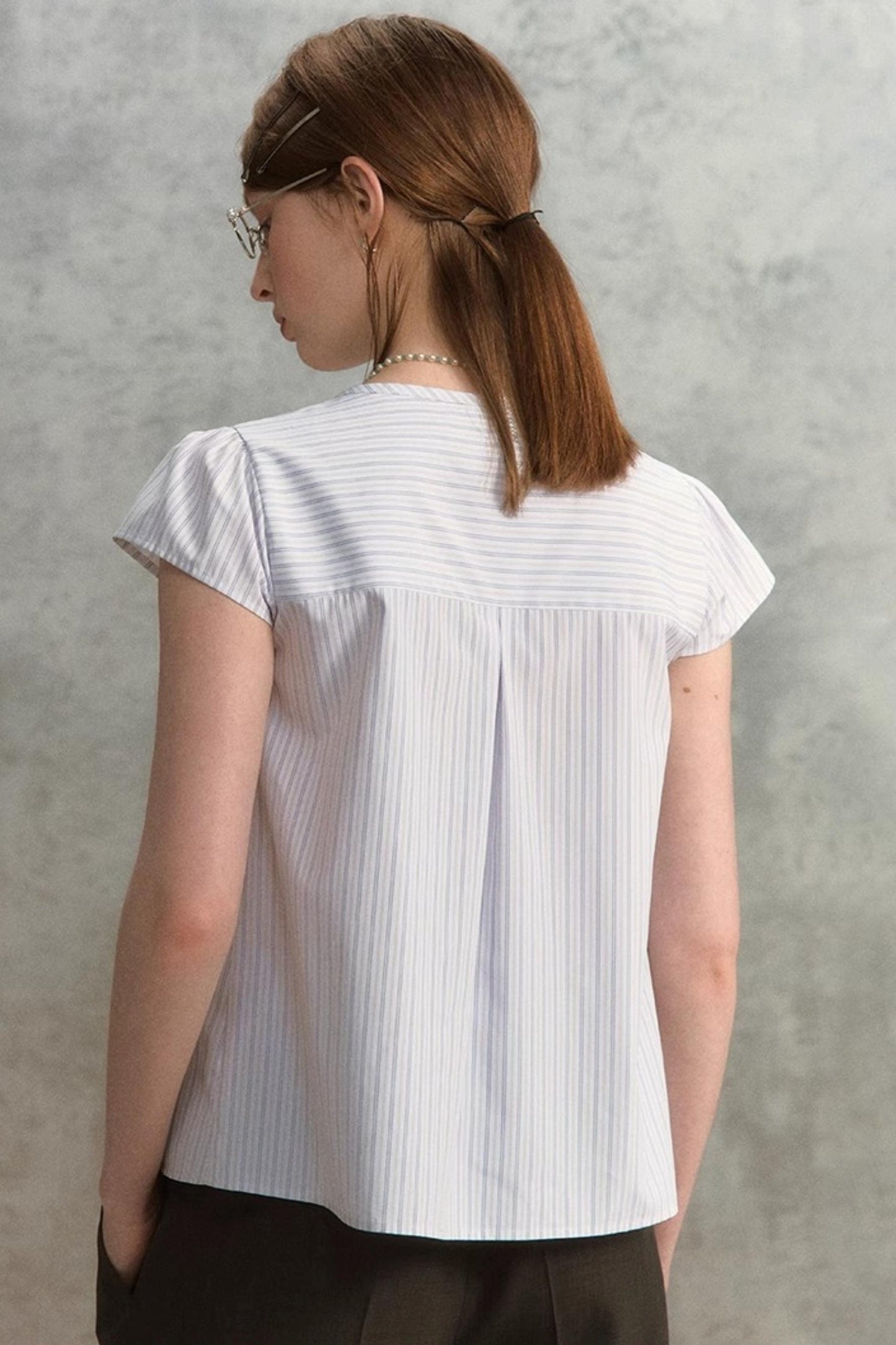 Striped V-Neck Lace Blouse