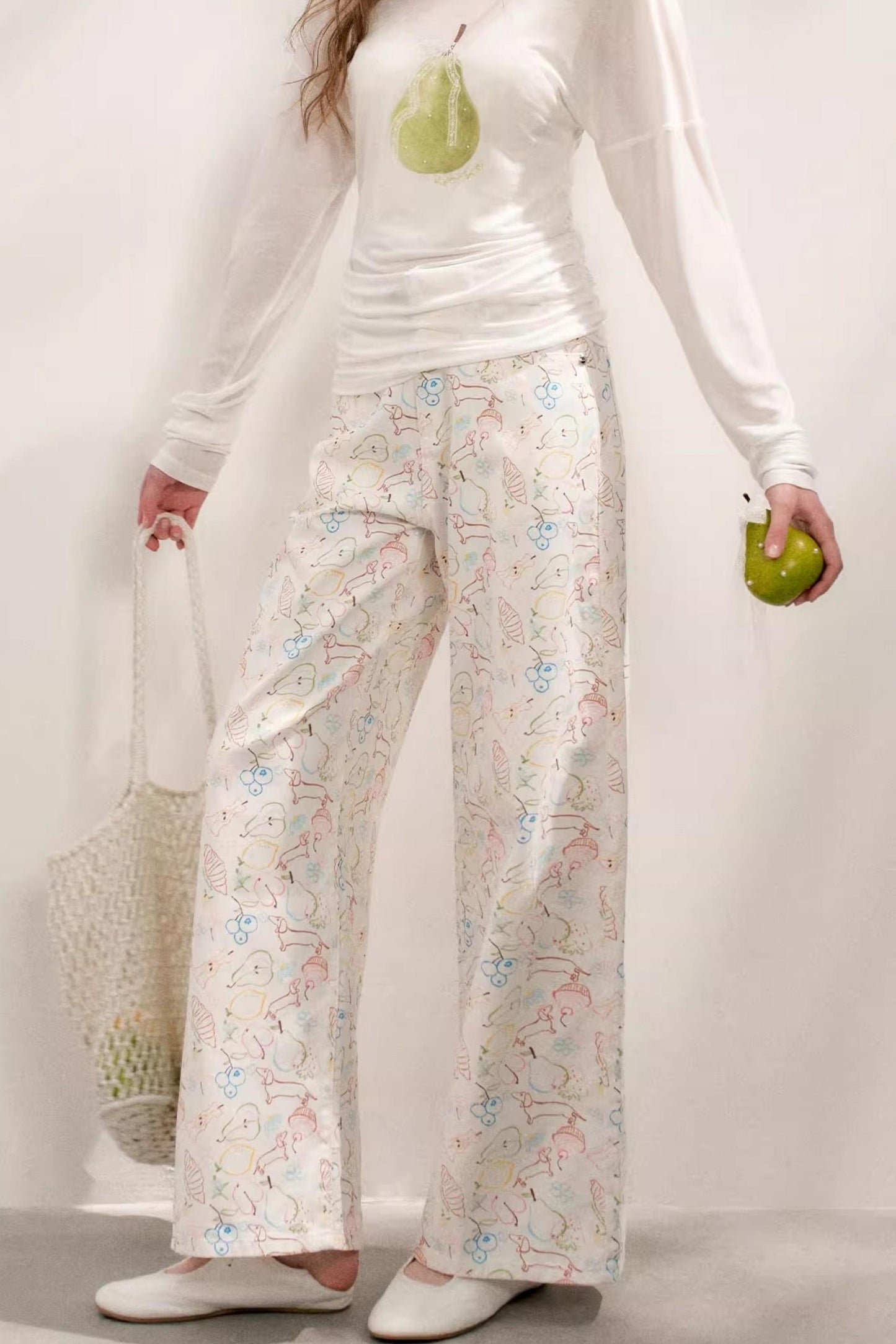 White Floral Wide-Leg Jeans