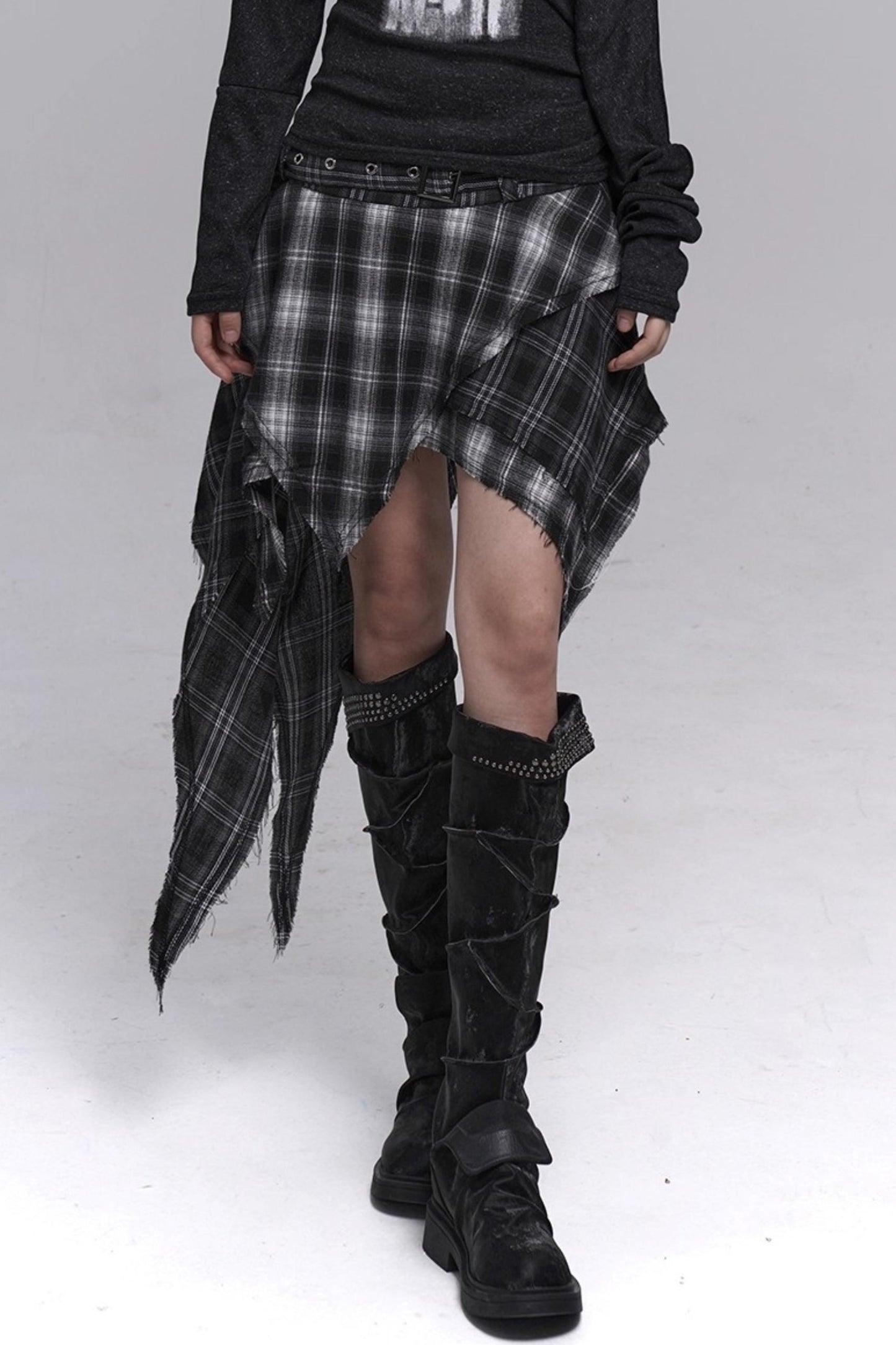 Irregular Hem Plaid Skirt