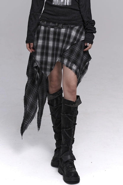 Irregular Hem Plaid Skirt