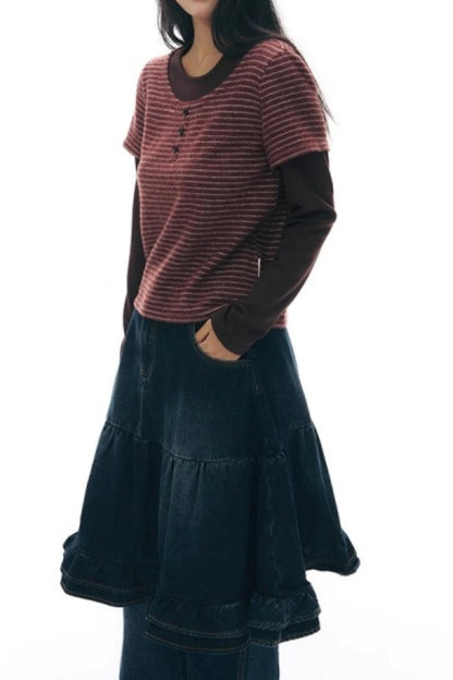 Vintage Lace Denim Skirt