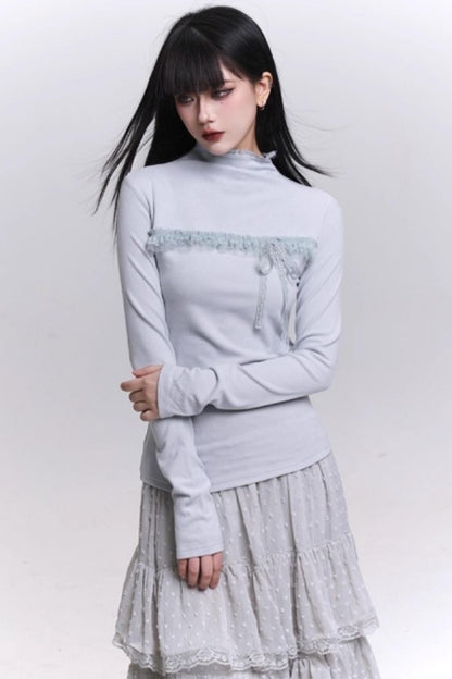 Ghost Gray Half-High Collar Top