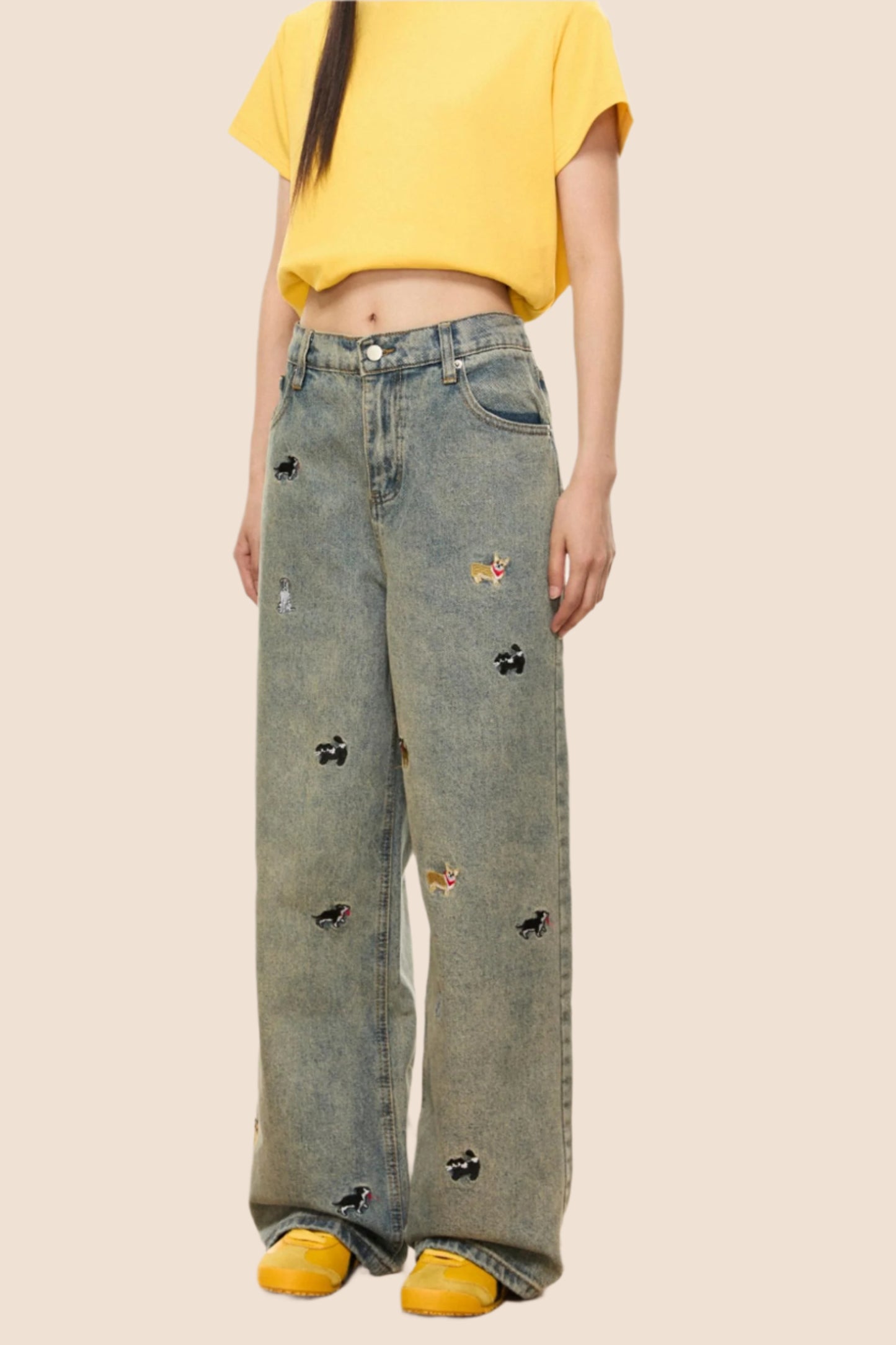 Vintage Embroidered Loose Fit Jeans