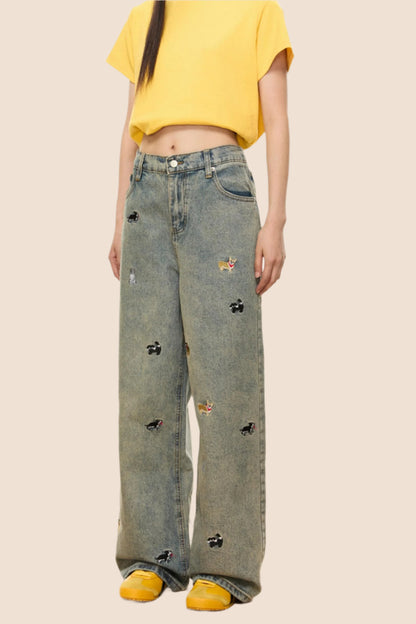 Vintage Embroidered Loose Fit Jeans