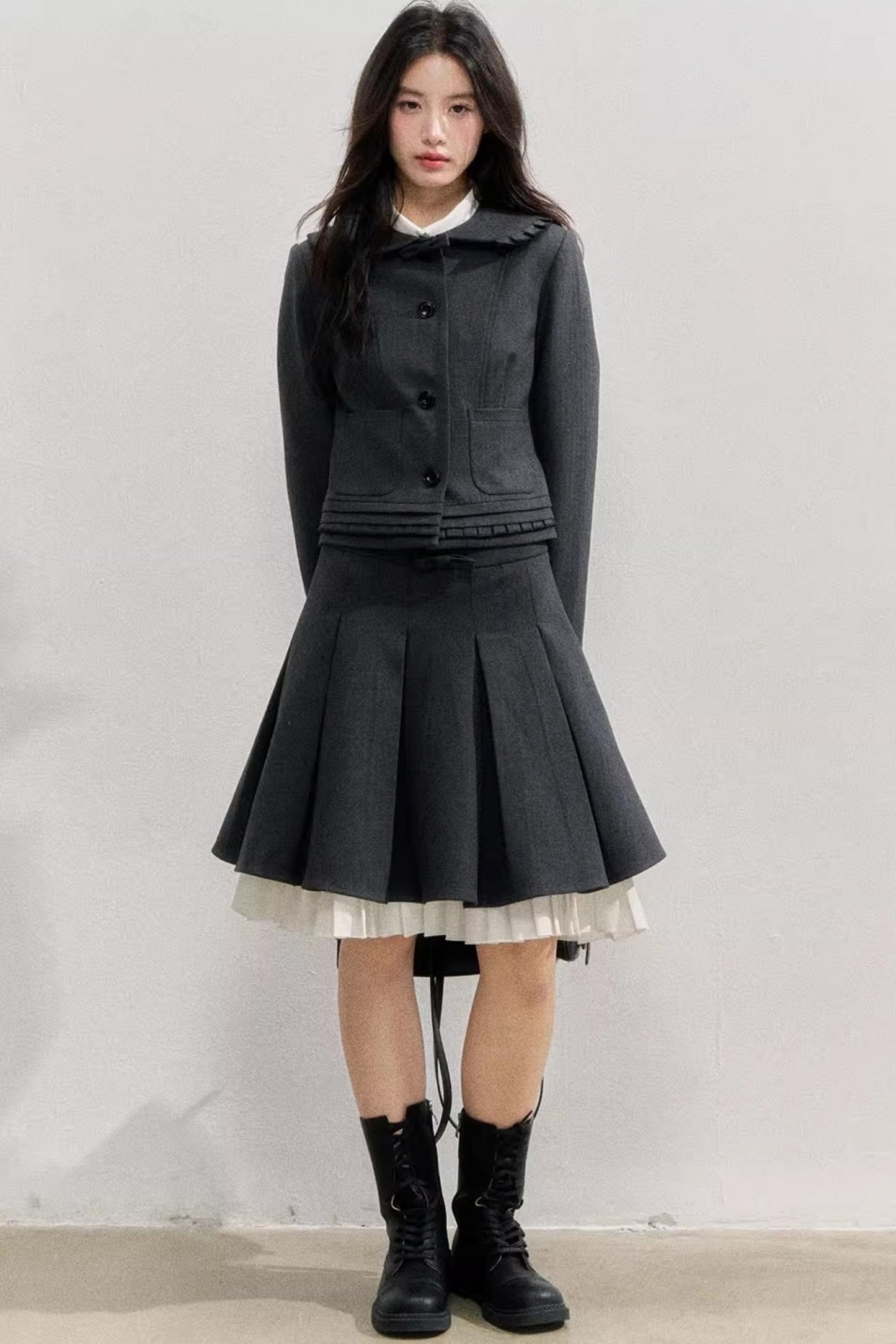 Lead Grey Preppy Blazer Skirt Set-Up