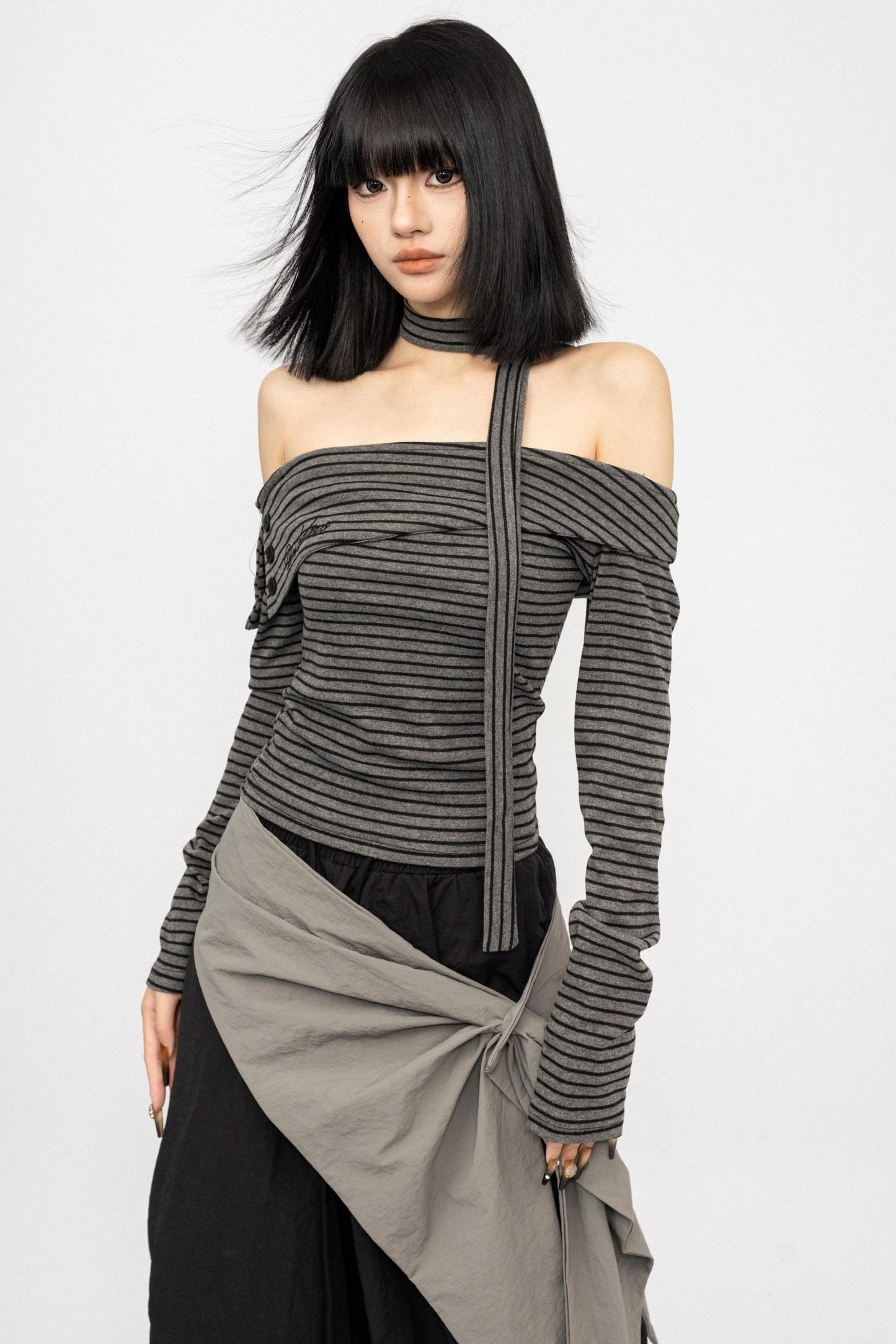 American Spice Girl Striped One-Shoulder Top