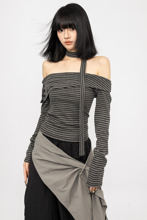 American Spice Girl Striped One-Shoulder Top