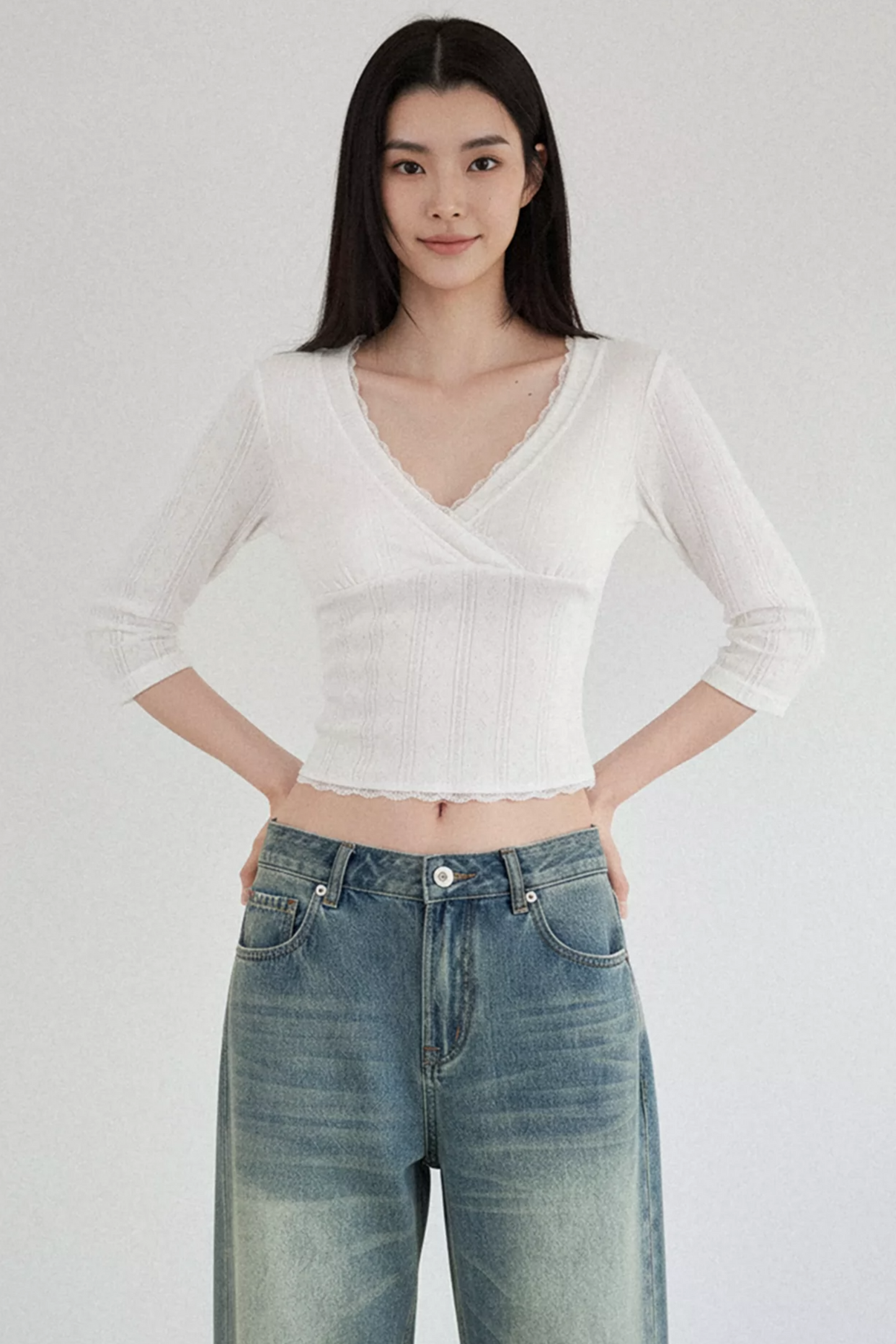 White Lace Jacquard Blouse