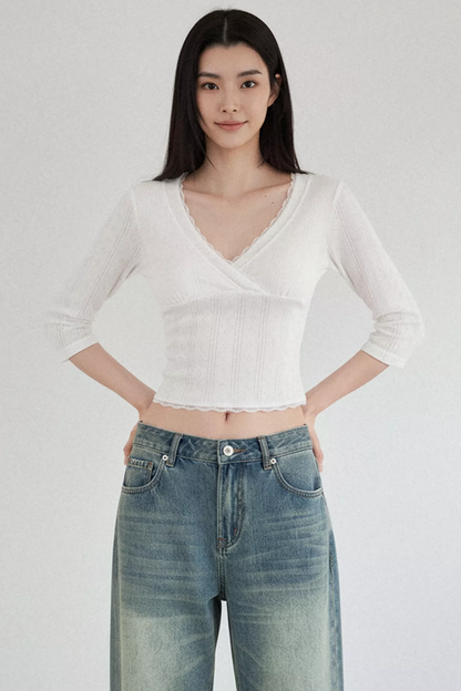 White Lace Jacquard Blouse