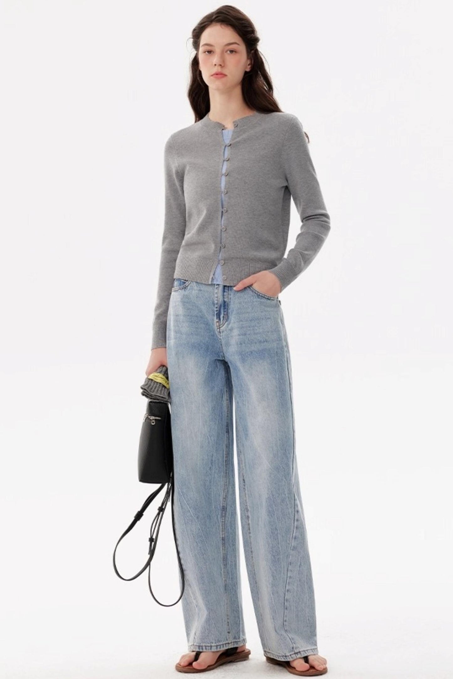 Fashionable Crew Neck Cardigan Sweater