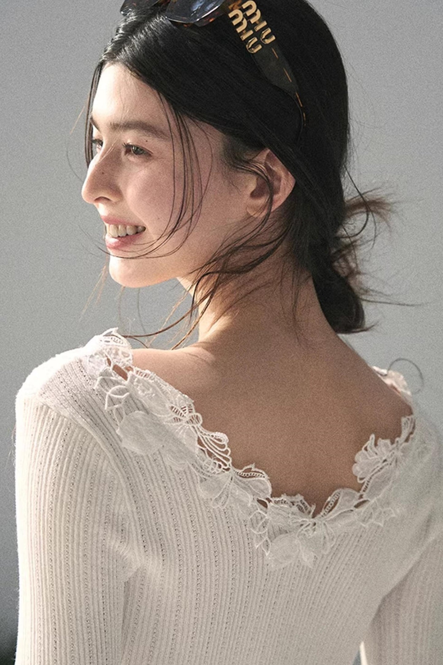 Lace-Trimmed Knitted Top