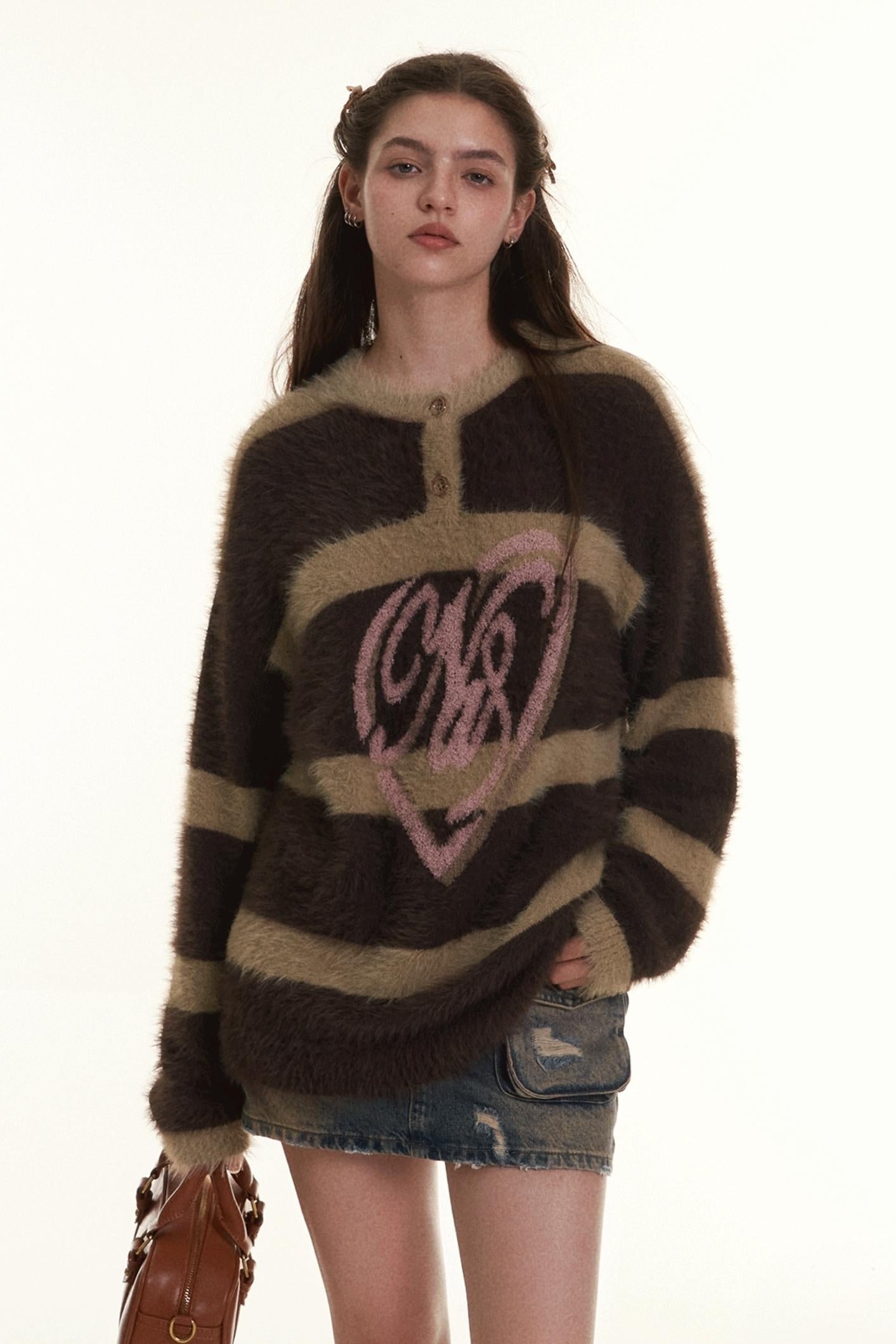 Retro Contrasting Striped Mink Fur Sweater