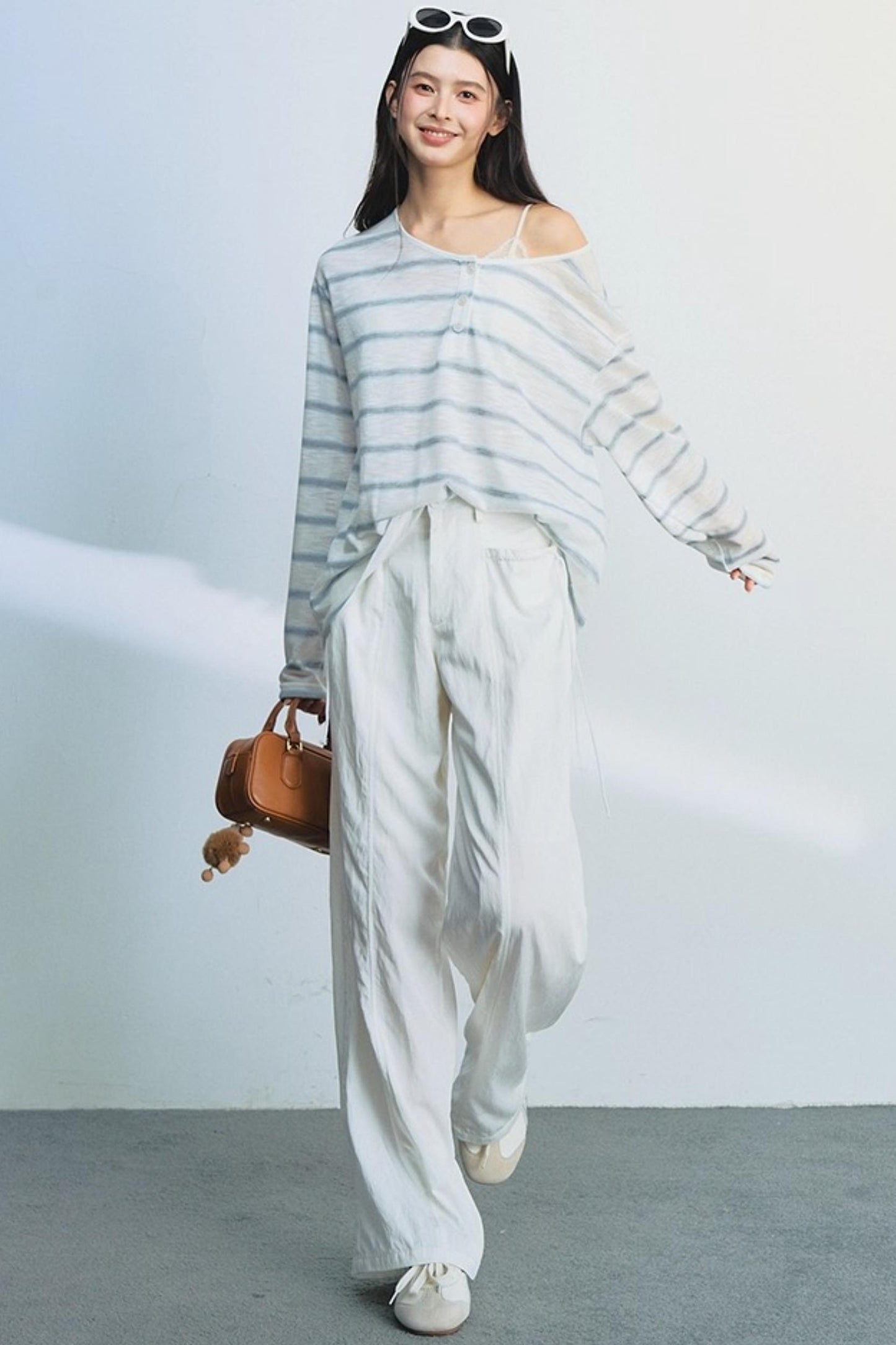 Blue Striped Bag-Up T-Shirt