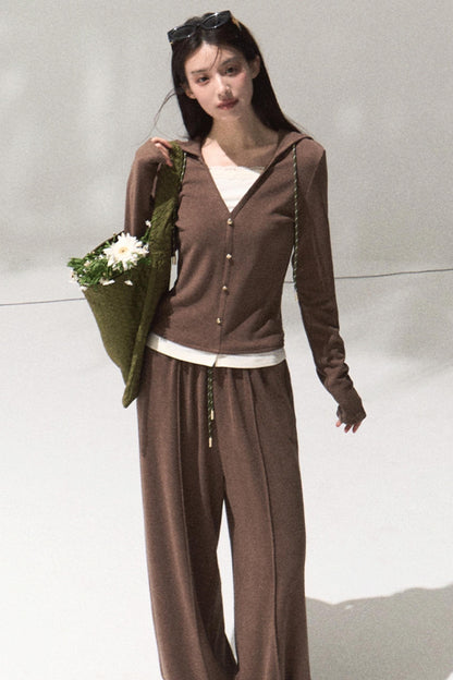 Tears Knit Top & Wide-Leg Pants Set-Up