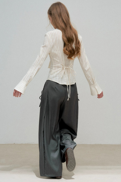 Three-Dimensional Bow Striped Blouse