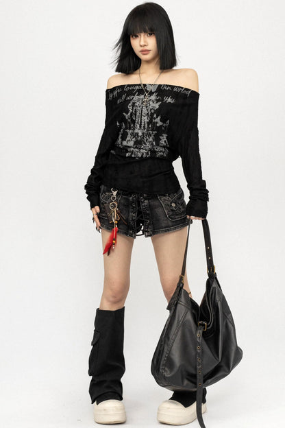 Retro Lace-Up Denim Skirt