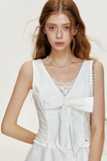 Romantic V-Neck Tencel Dress With Base Top Set-Up