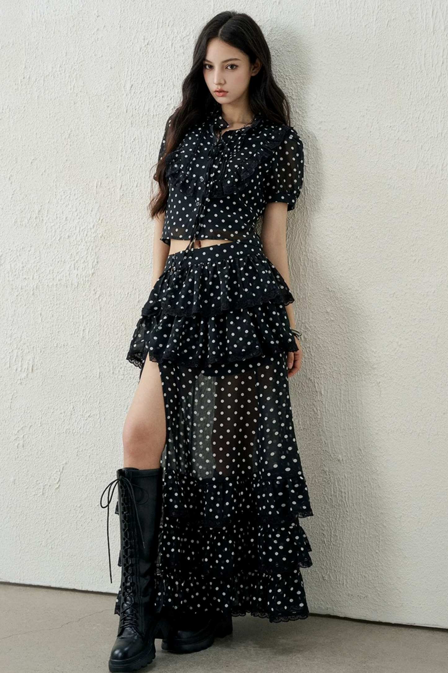 블랙 레트로 폴카 도트 셋업