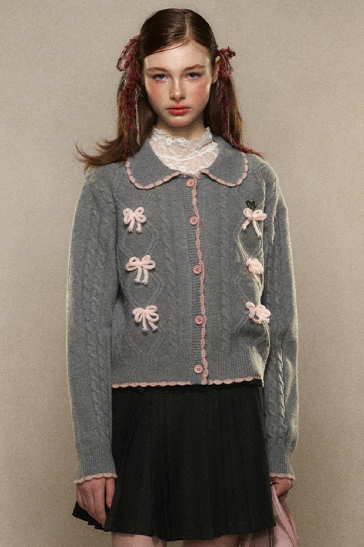 Cropped Pink Bow Sweater Cardigan